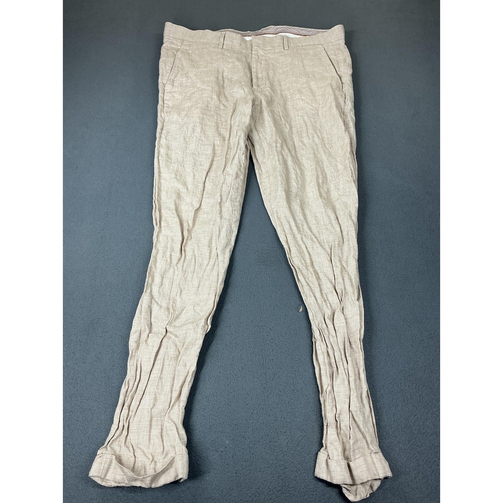 Baird McNutt Pants Mens 36x34 Beige Linen Slim Dress Pants Lightweight Summer